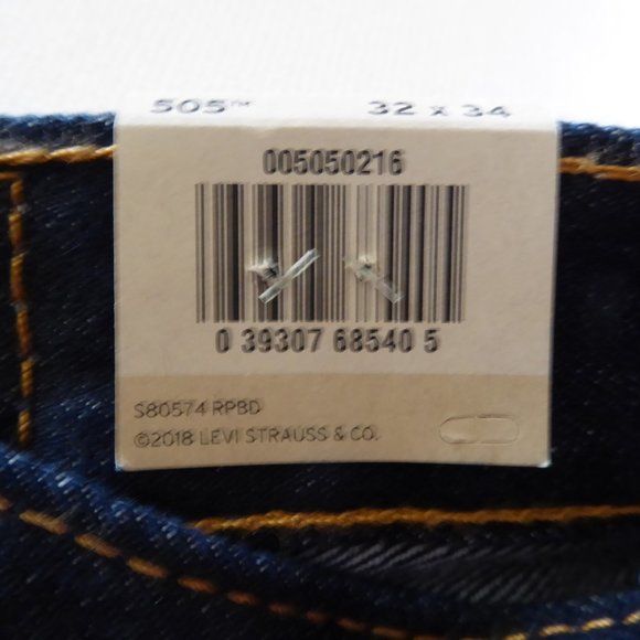 LEVI’S 505 MENS REGULAR FIT STRAIGHT LEG 32 x 34 DARK BLUE WASH (NEW WITH TAGS) - Picture 7 of 7